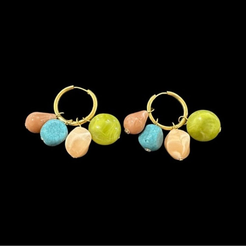 Colorful Beaded Dangle Hoop Earrings With Gold-Tone Accent